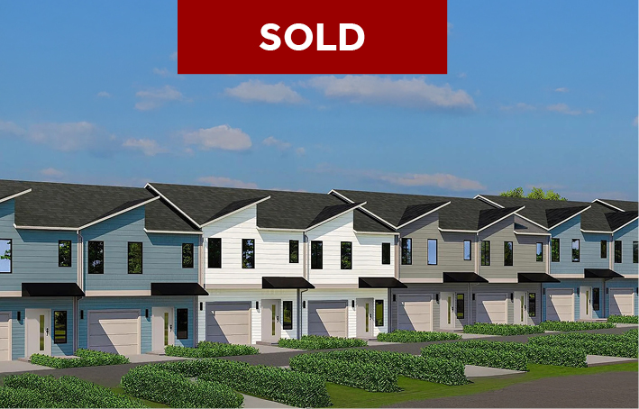 Row of modern townhomes at Sunwood Addition in West Medford.